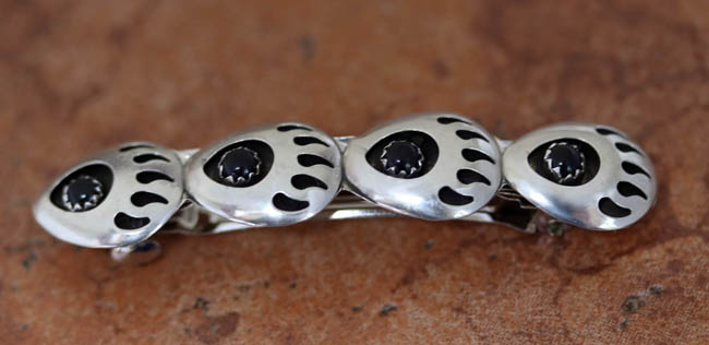 Navajo Silver Onyx Bear Paw Barrette