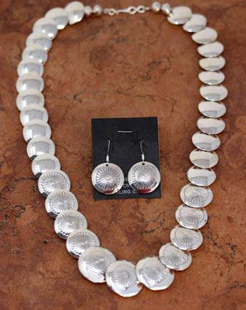 Navajo Silver Necklace Earrings Set