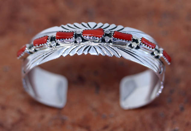 Navajo Sterling Silver Coral Bracelet
