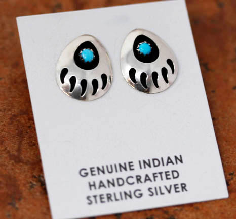 Navajo Turquoise Bear Paw Earrings