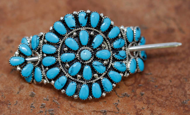 Navajo Silver Turquoise Cluster Barrette