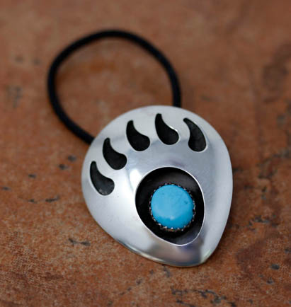 Navajo Silver Turquoise Bear Paw Hair Tie