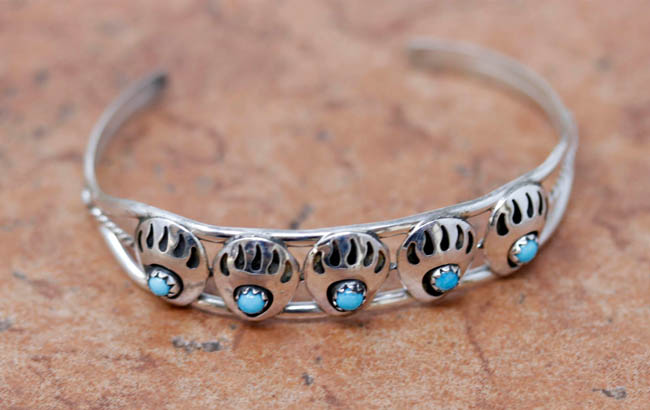 Navajo Sterling Silver Turquoise Bear Paw Bracelet