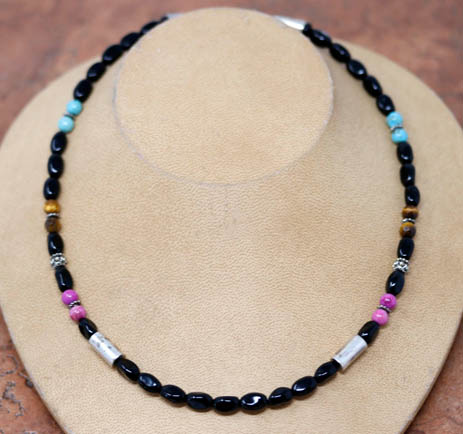 Navajo Silver Onyx Necklace By R Singer