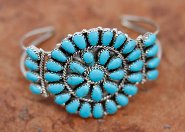 Navajo Silver Turquoise Cluster Bracelet