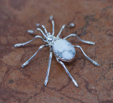 Navajo Silver Howlite Spider Pin by E Spencer