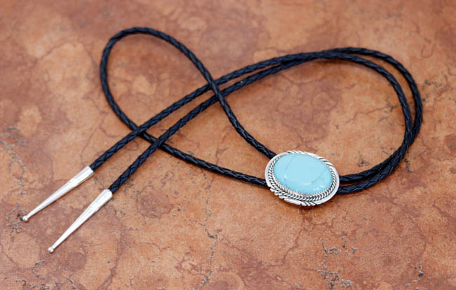 Navajo Silver Turquoise Bolo Tie