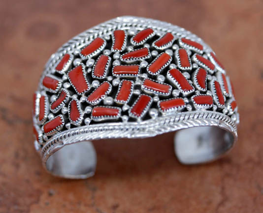 Navajo Sterling Silver Coral Bracelet
