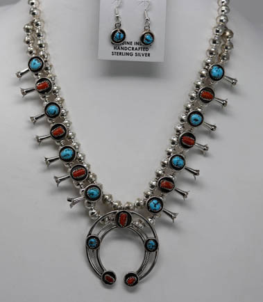 Navajo Squash Blossom Necklace and Earring Set