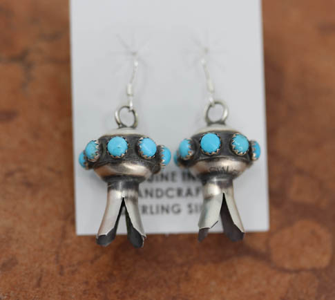 Navajo Silver Turquoise Squash Blossom Earrings