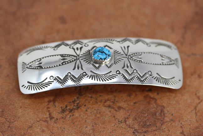 Navajo Silver Turquoise Hair Barrette