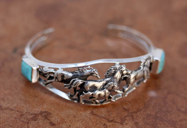 Navajo Sterling Turquoise Horse Bracelet