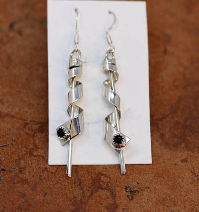 Navajo Silver Onyx Spiral Earrings