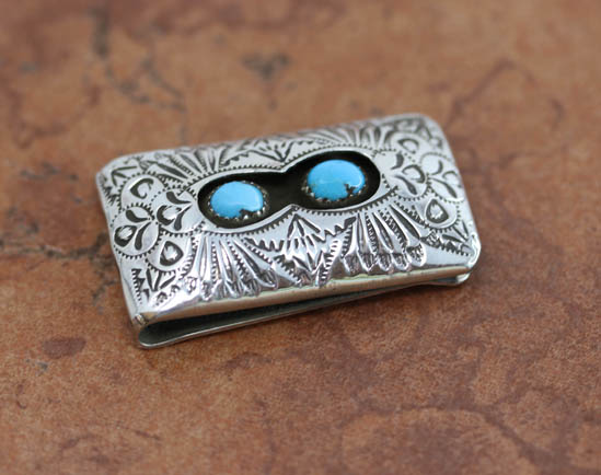 Navajo Silver Turquoise Money Clip