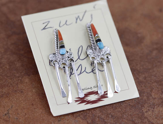 Zuni Silver Multi_Stone Earrings