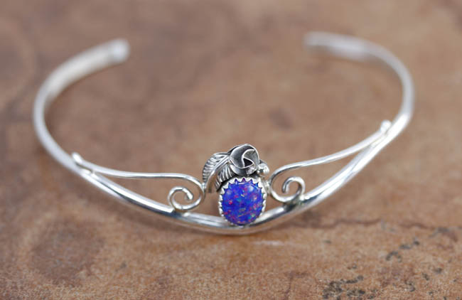 Navajo Silver Created Opal Bracelet