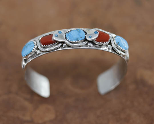 Zuni Silver Turquoise Coral Bracelet