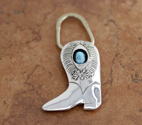 Navajo Silver Turquoise Boot Key Chain