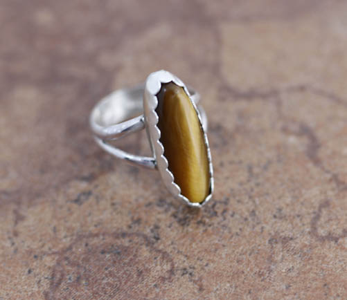 Navajo Silver Tiger Eye Ring Size 5 1/2