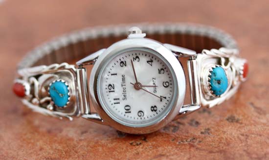 Navajo Turquoise Coral Ladies Watch