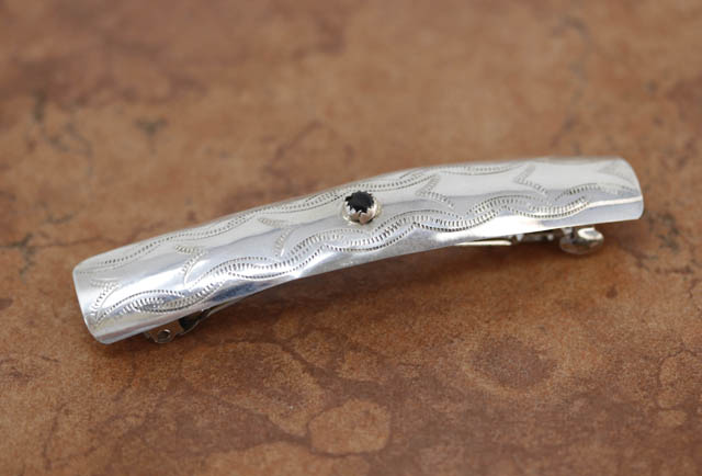 Navajo Silver Onyx Hair Barrette