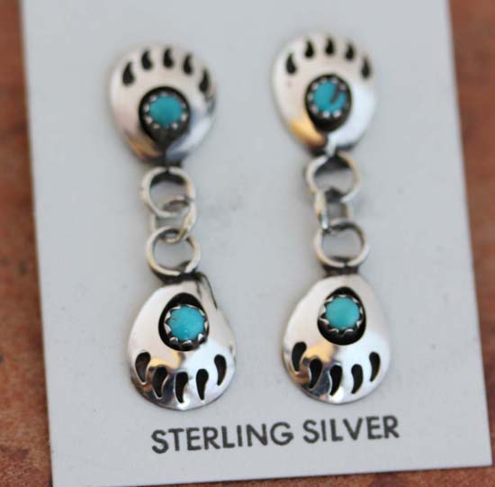 Navajo Turquoise Bear Paw Earrings