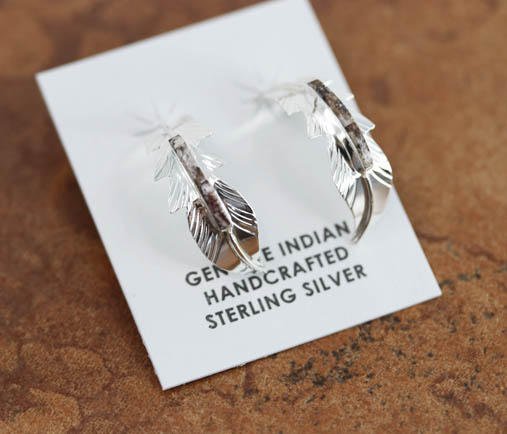 Navajo Silver Feather Wild Horse Earrings