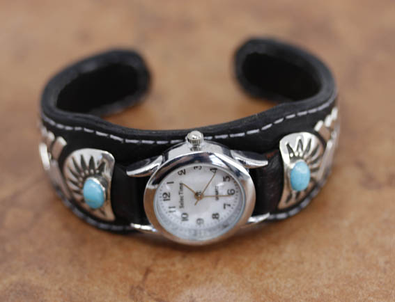 Navajo Leather Ladies Watch Bracelet