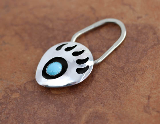 Navajo Silver Bear Paw Turquoise Key Chain