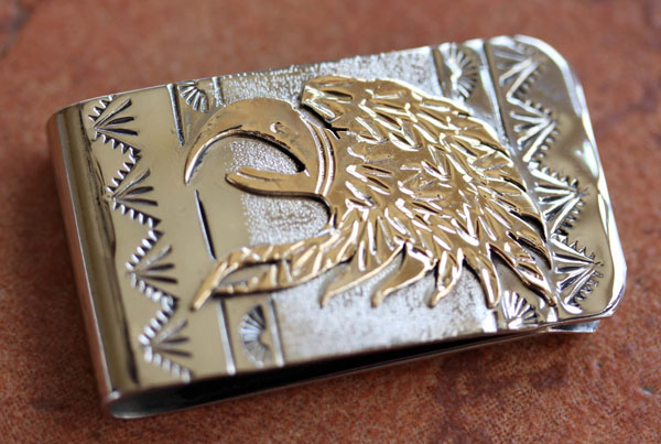Navajo Silver Gold Eagle Money Clip