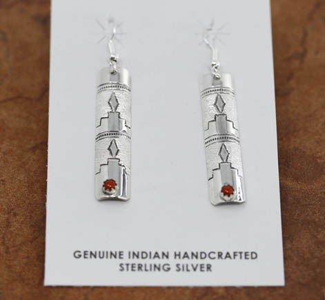 Navajo Silver Coral Earrings