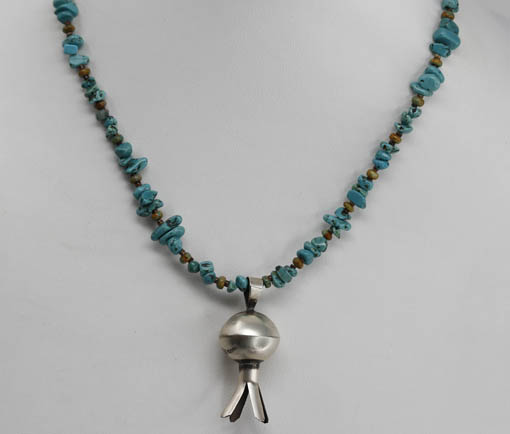 Navajo Silver Nugget Squash Blossom Necklace