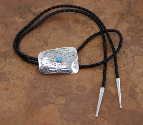 Navajo Silver Turquoise Bolo Tie