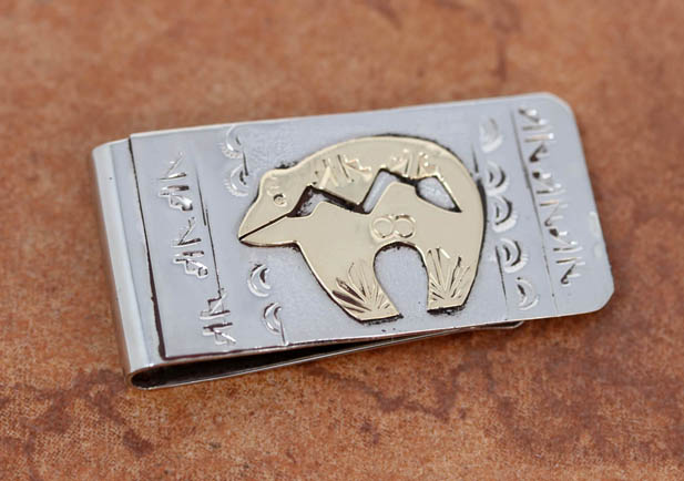 Navajo Silver Gold Bear Money Clip