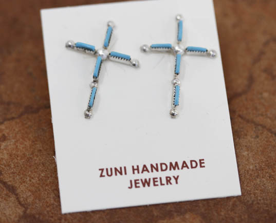 Zuni Silver Turquoise Cross Earrings