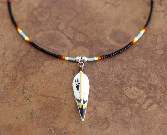 Navajo Beaded Choker Feather Necklace