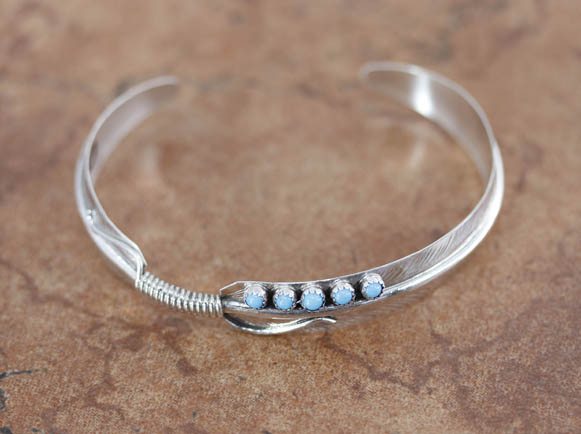 Navajo Sterling Silver Turquoise Feather Bracelet