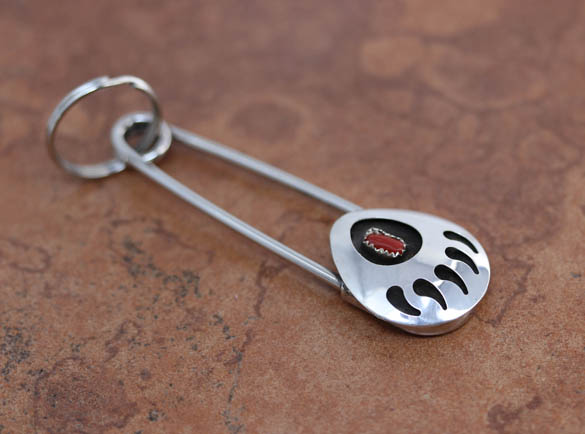 Navajo Silver Bear Paw Coral Key Chain