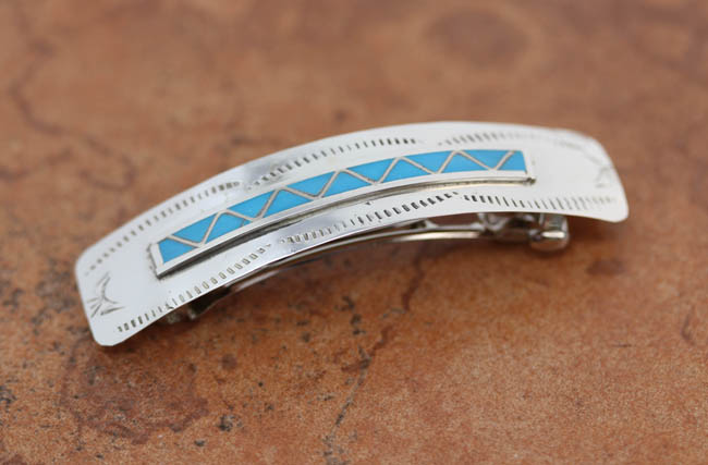 Zuni Silver Turquoise Hair Barrette