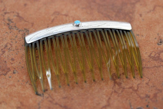 Navajo Silver Turquoise Hair Barrette Comb