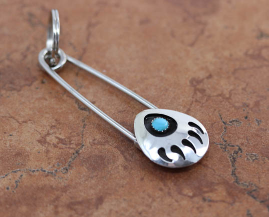 Navajo Silver Bear Paw Turquoise Key Chain