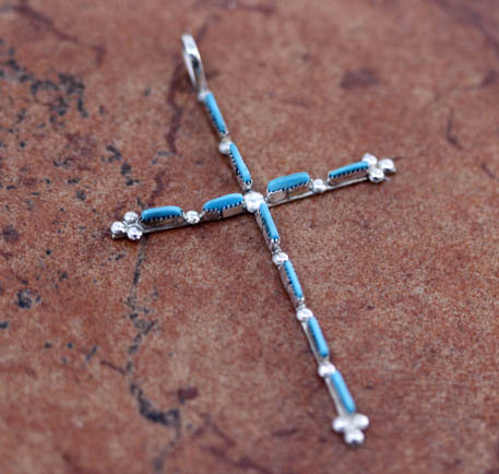 Navajo Sterling Turquoise Cross Pendant