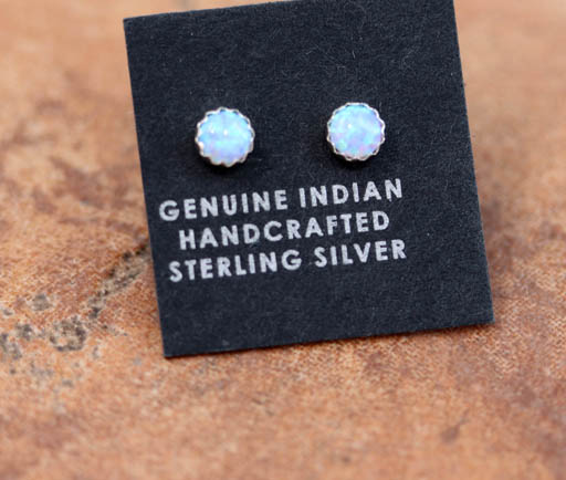 Navajo Silver Created Opal Earrings