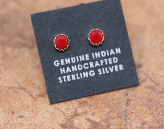 Navajo Sterling Silver Coral Earrings