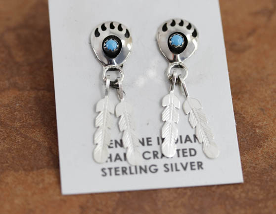 Navajo Turquoise Bear Paw Earrings