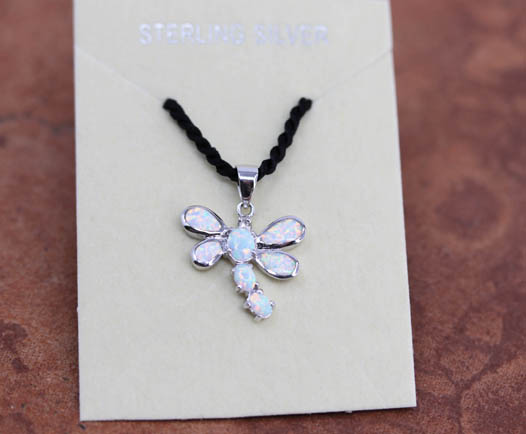Silver Created Opal Dragonfly Pendant