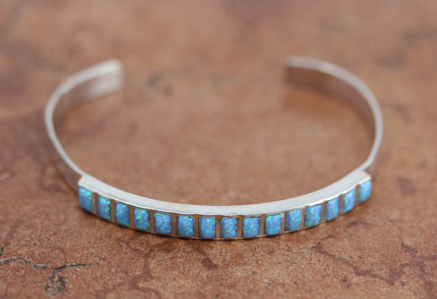 Zuni Silver Created Opal Bracelet