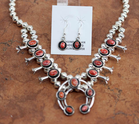 Navajo Squash Blossom Spiny Oyster Necklace Set