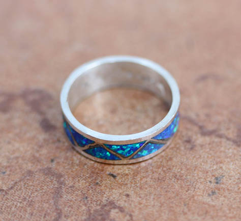 Zuni Silver Created Opal Ring Size 6