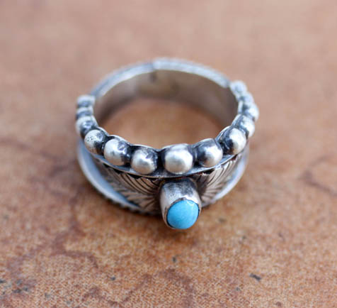 Navajo Silver Turquoise Ring Size 7 1/2